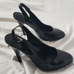 Elegant Black Patent Leather Slingback Heels
